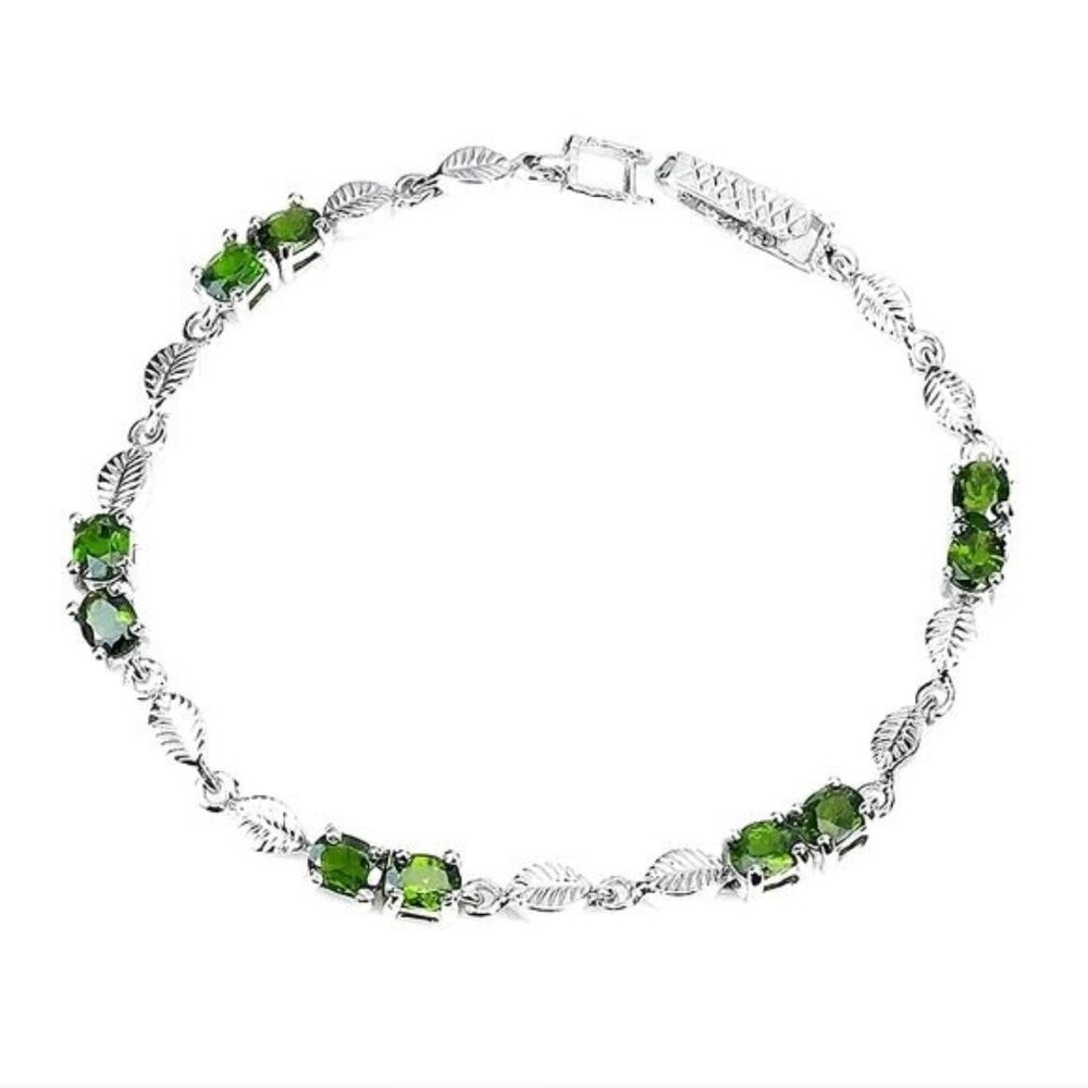 Natural Oval Green Chrome Diopside 5x4mm 925 Sterling Silver Bracelet 7"
